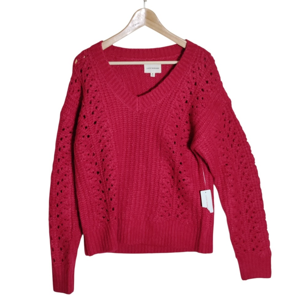 Lucky Brand Red V‎ Neck Sweater Woman's Size Medium NWT